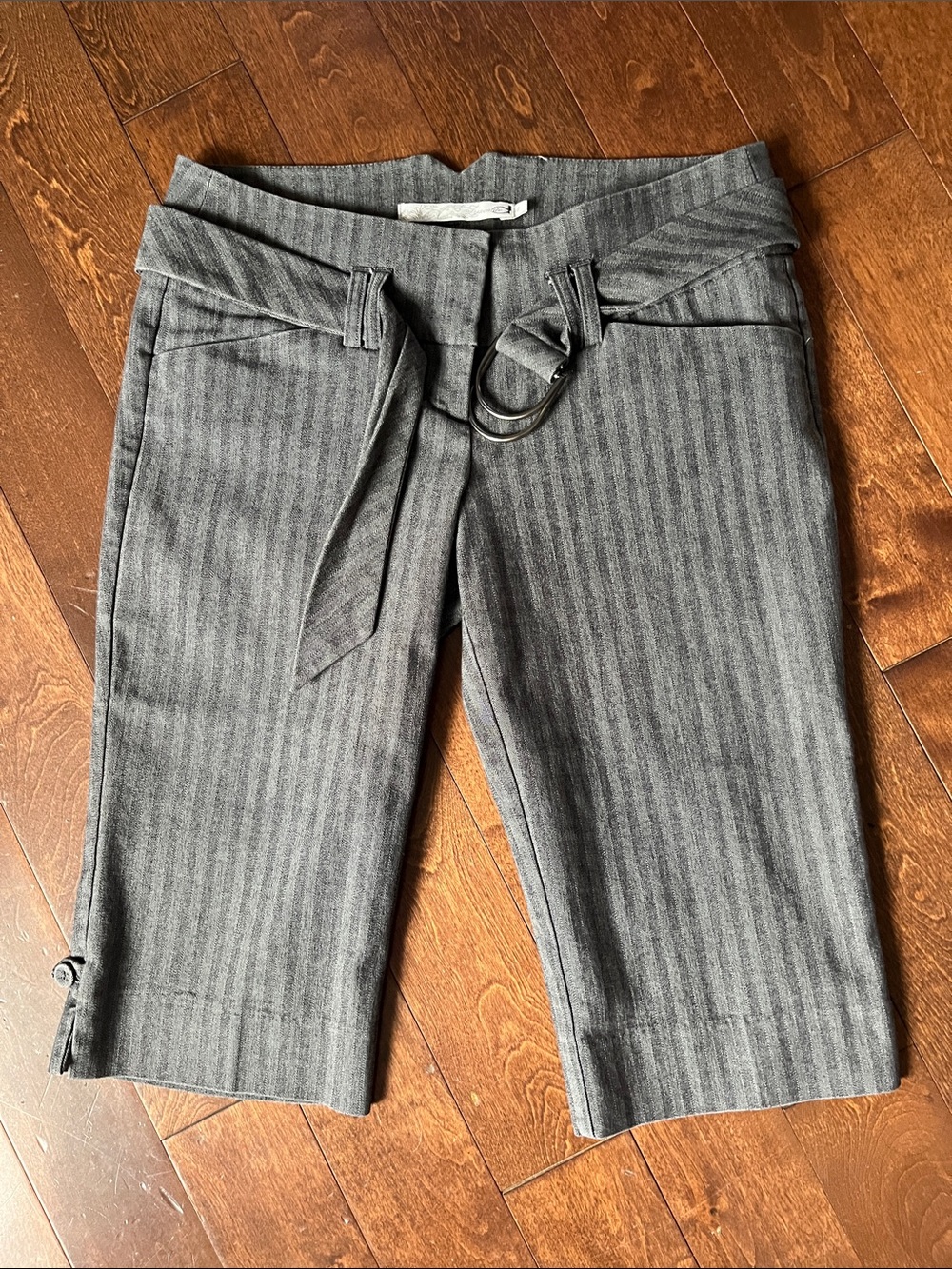 Dynamite Gray Pinstripe Bermuda Shorts with Self-Tie Belt